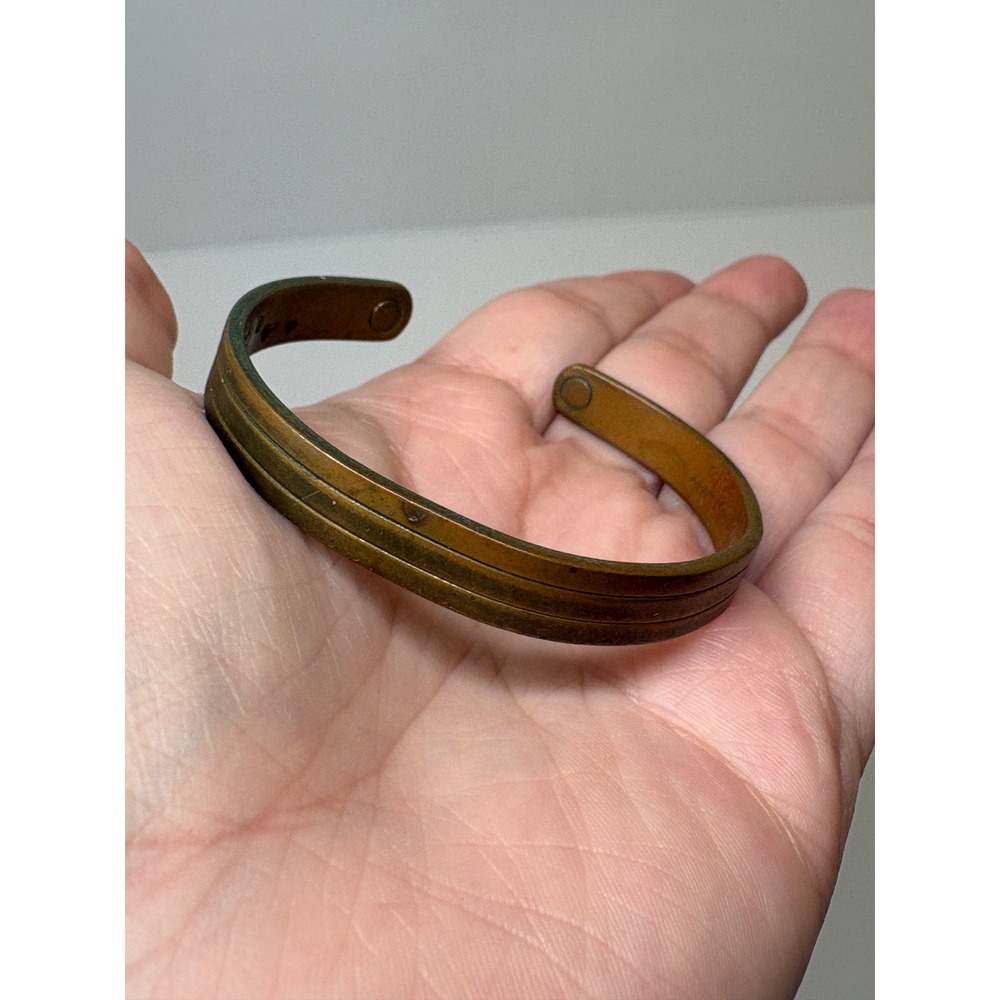 Sabona Vintage Magnetic Copper Cuff Bracelet 24K Electro Plated Triple Groove